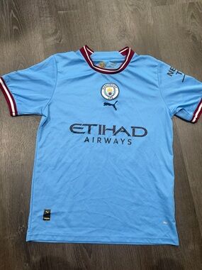 Manchester City Jersey Mens Small Blue EPL Soccer Puma KDB De Bruyne 17 Home